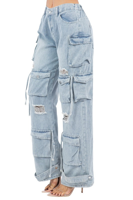 Women's Cargo Style Denim Jeans Pants