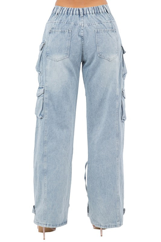 Women's Cargo Style Denim Jeans Pants