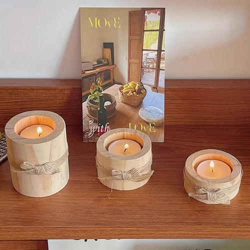Wooden Cylindrical Candlesticks Set