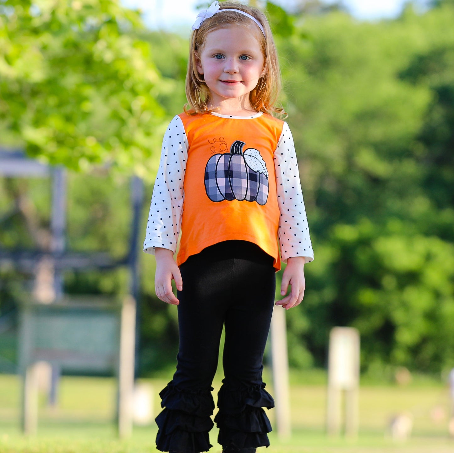 Pumpkin Top & Black Ruffle Pants Set