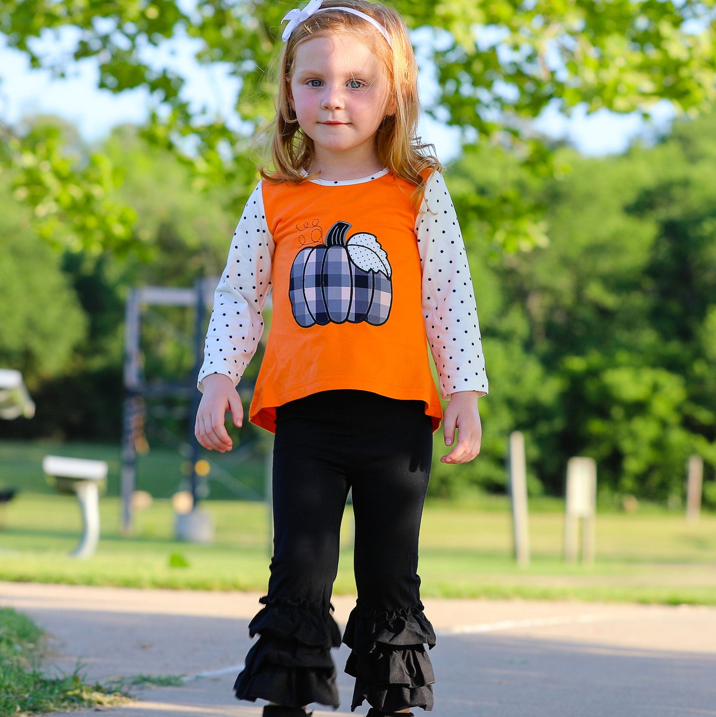 Pumpkin Top & Black Ruffle Pants Set