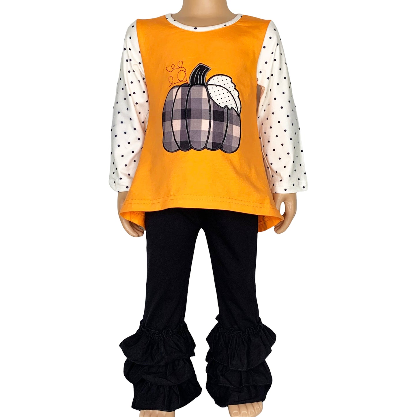 Pumpkin Top & Black Ruffle Pants Set