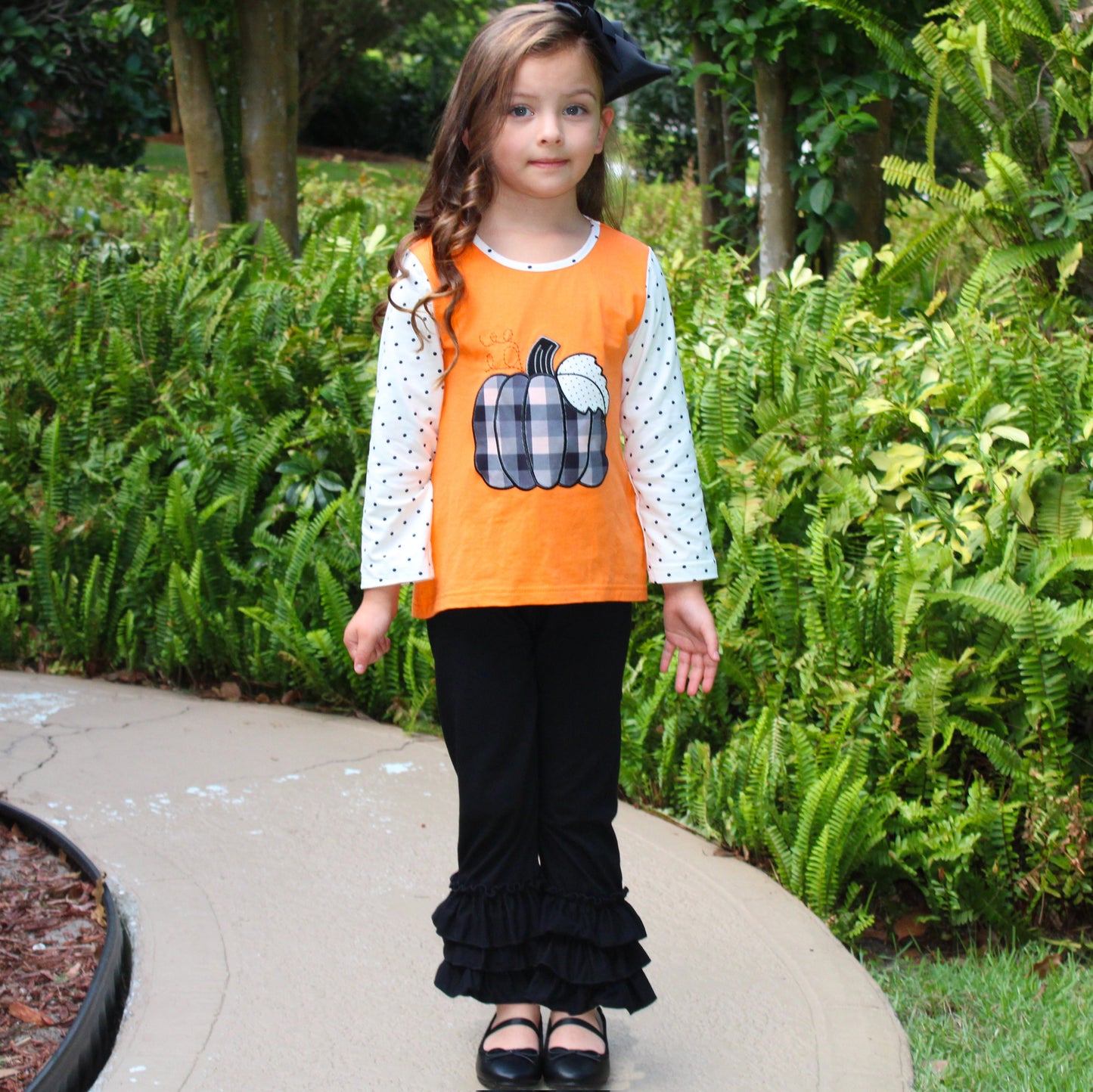 Pumpkin Top & Black Ruffle Pants Set