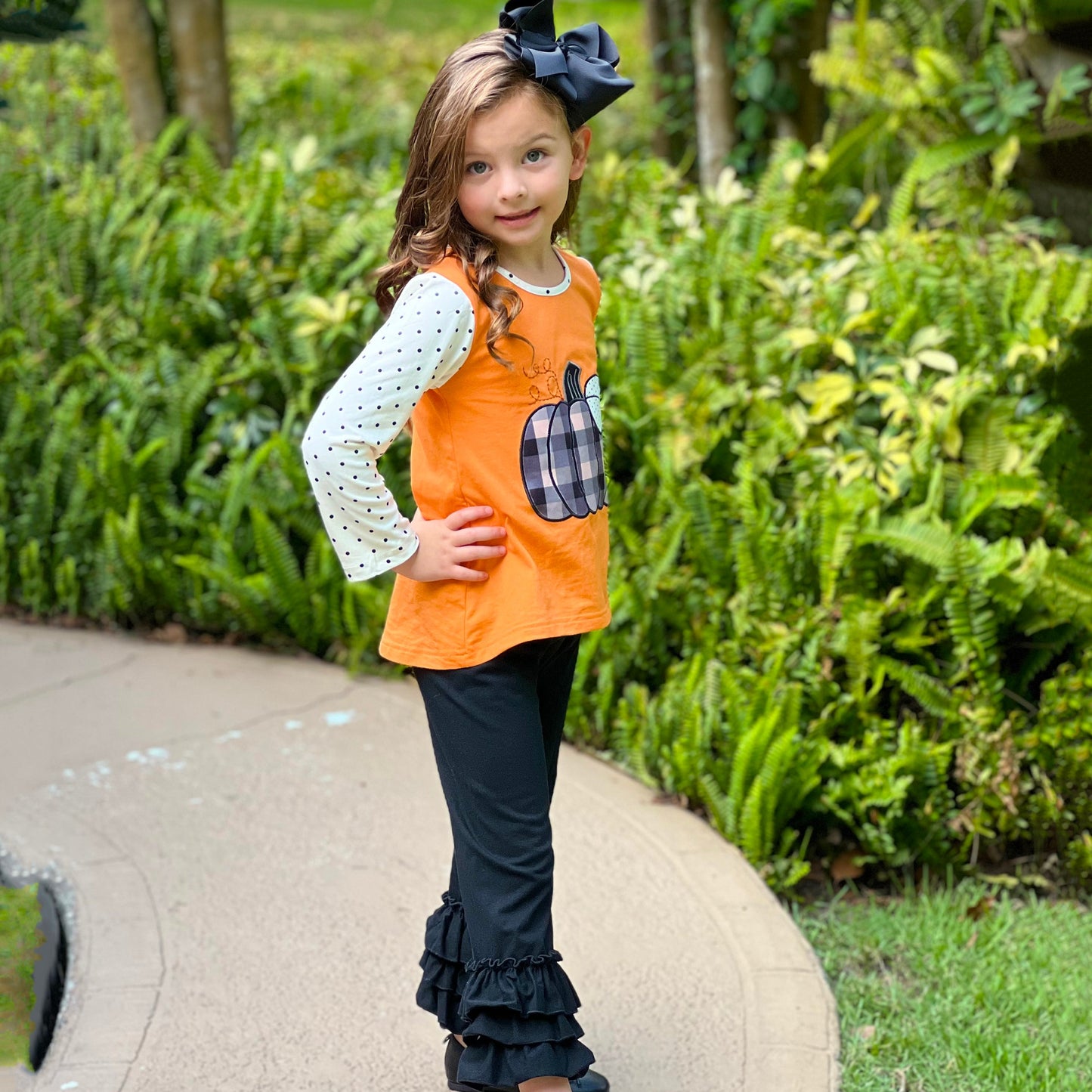 Pumpkin Top & Black Ruffle Pants Set