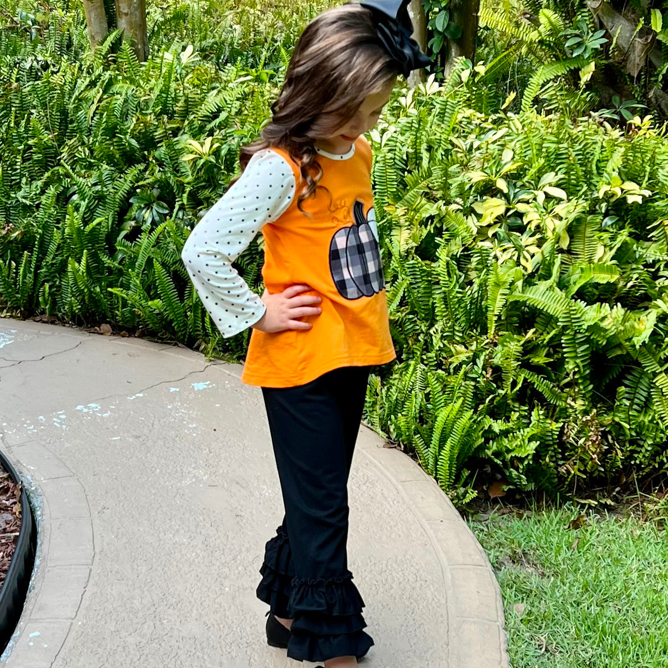 Pumpkin Top & Black Ruffle Pants Set