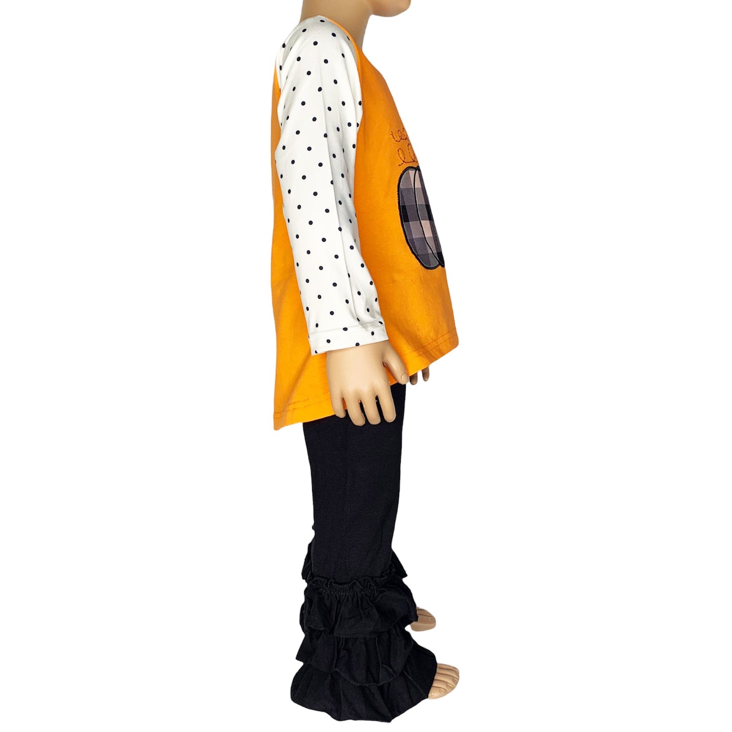 Pumpkin Top & Black Ruffle Pants Set