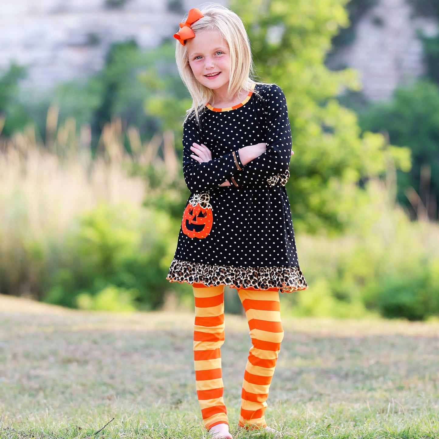 Halloween Orange Pumpkin Polka Dot Dress