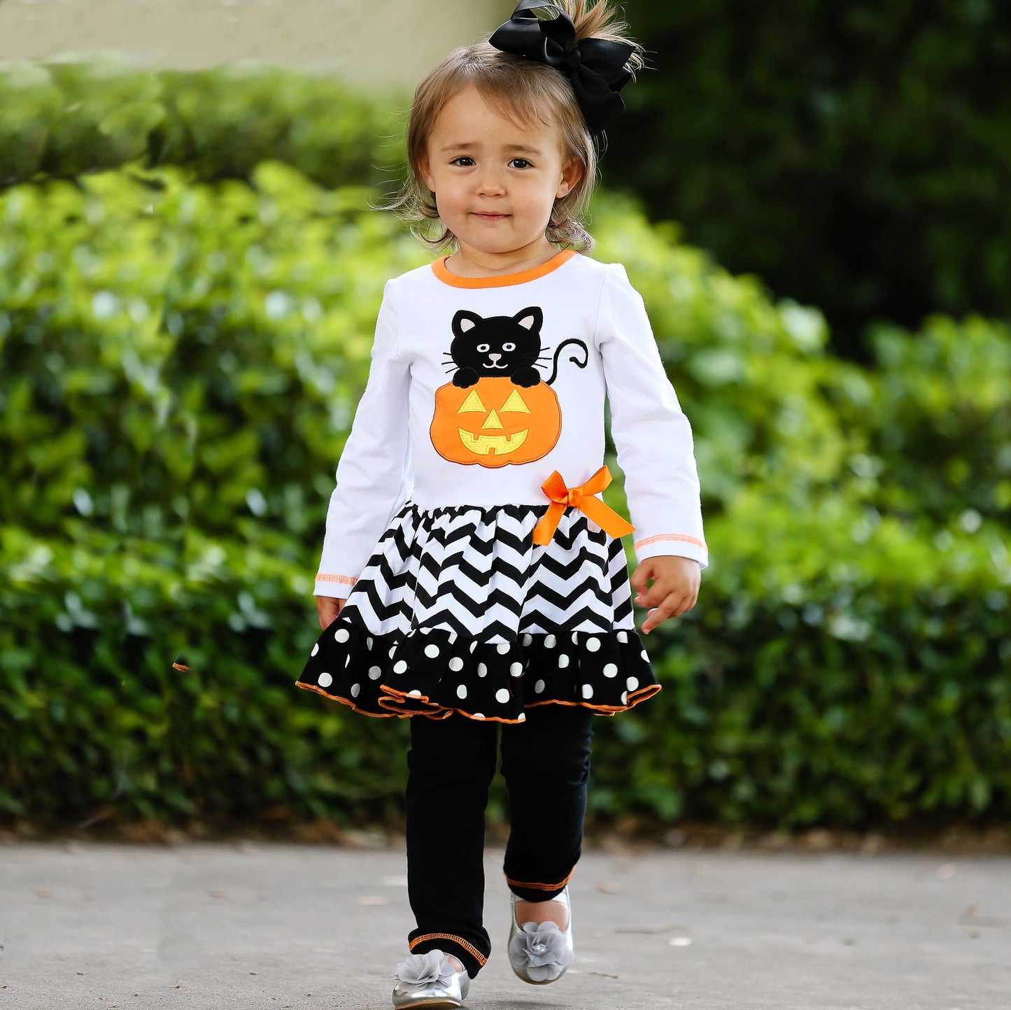 Halloween Orange Pumpkin & Black Cat Dress