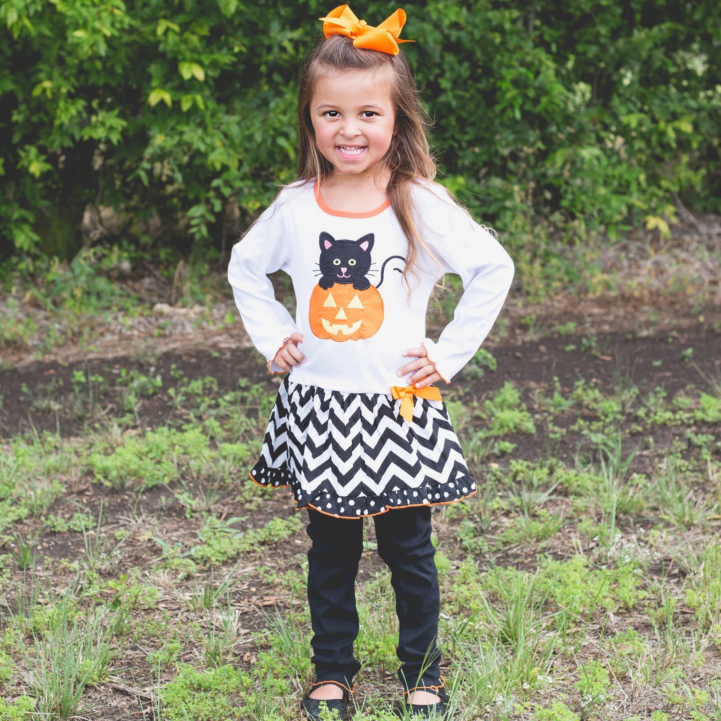 Halloween Orange Pumpkin & Black Cat Dress