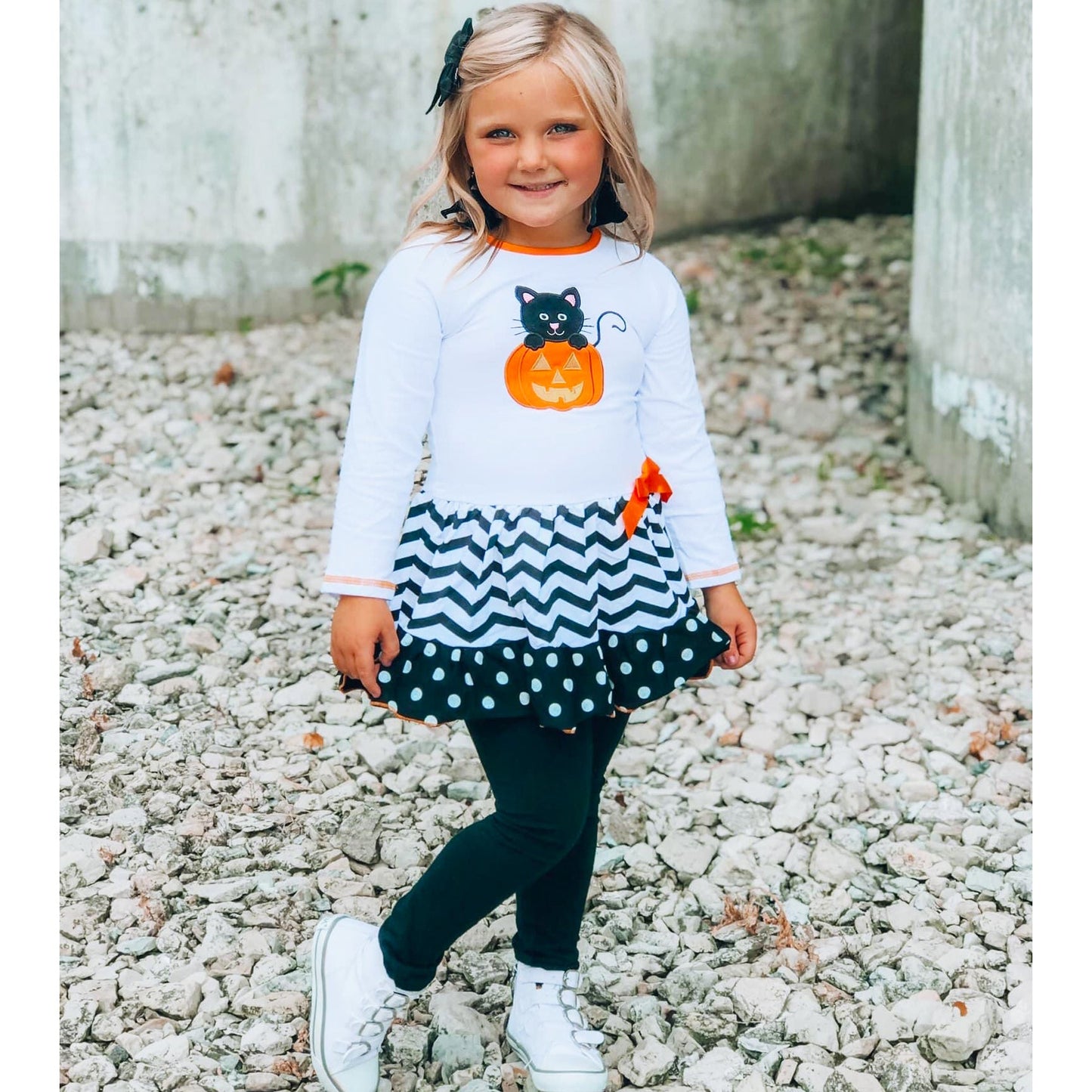 Halloween Orange Pumpkin & Black Cat Dress