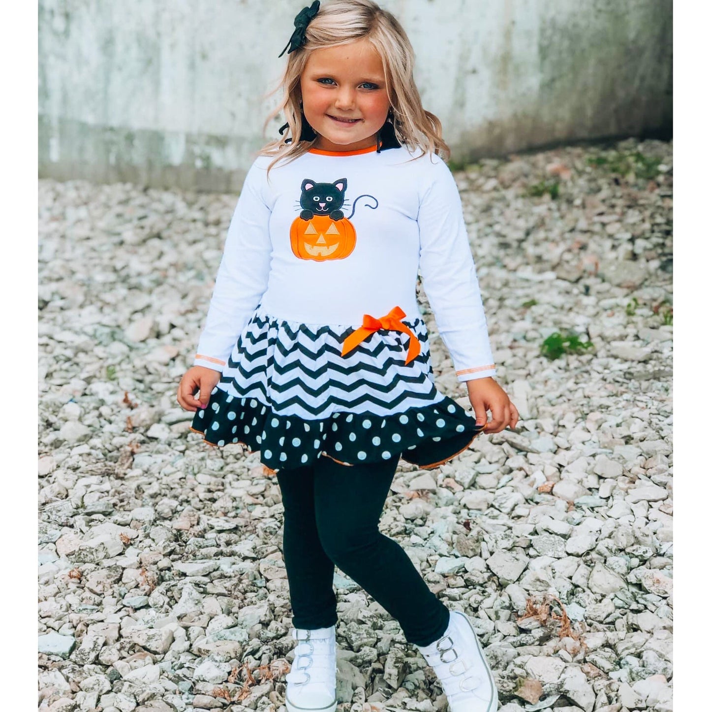 Halloween Orange Pumpkin & Black Cat Dress