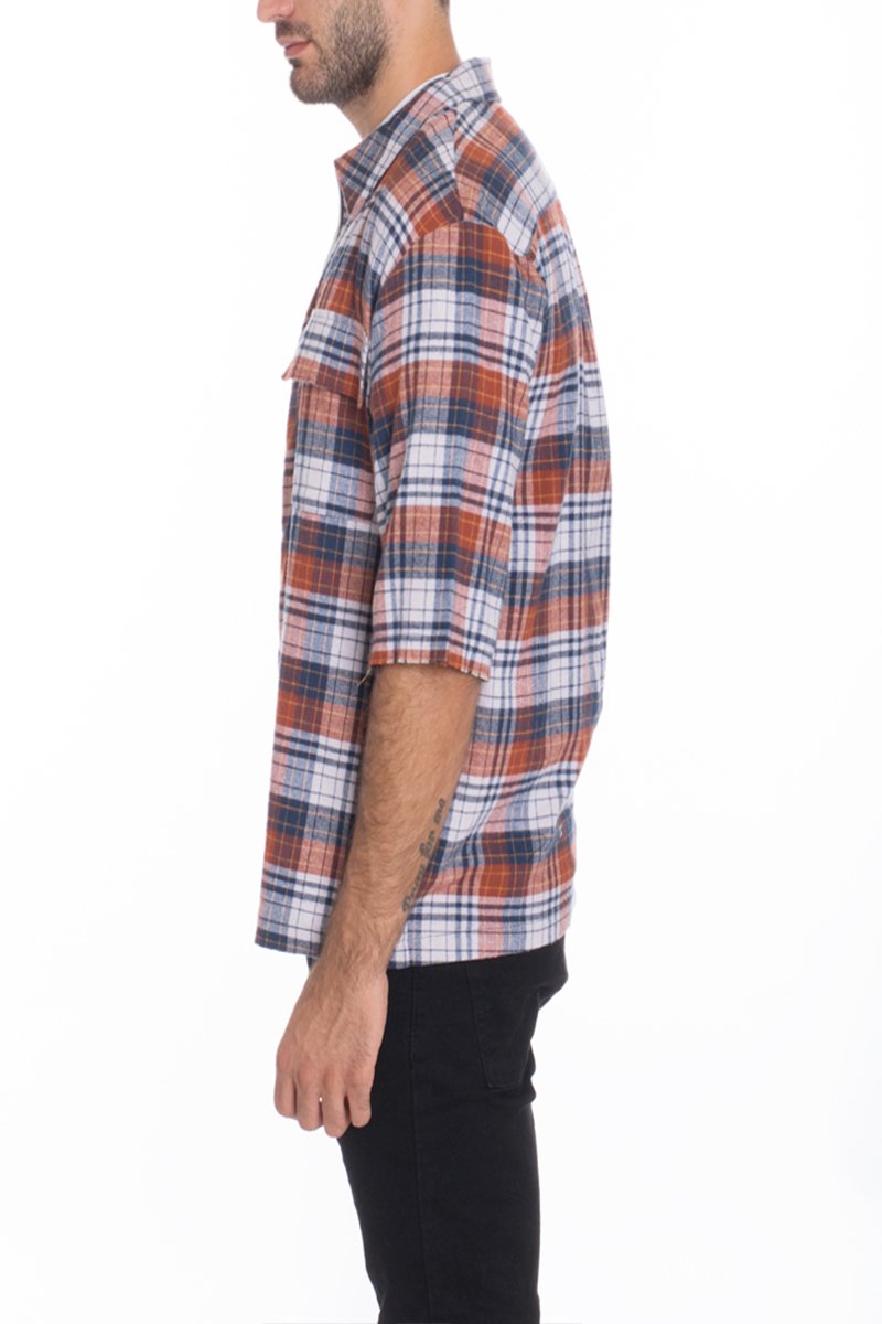Zip Up Flannel Short Sleeve Shirt S115