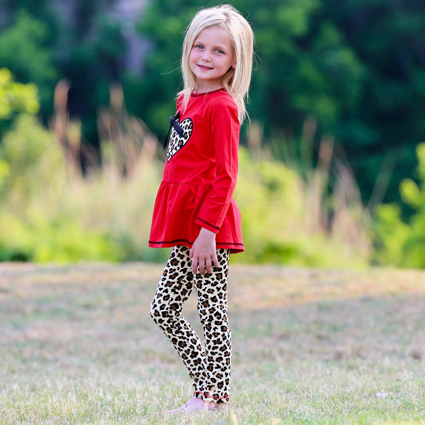 Leopard Heart Holiday Dress Tunic & Leggings Set