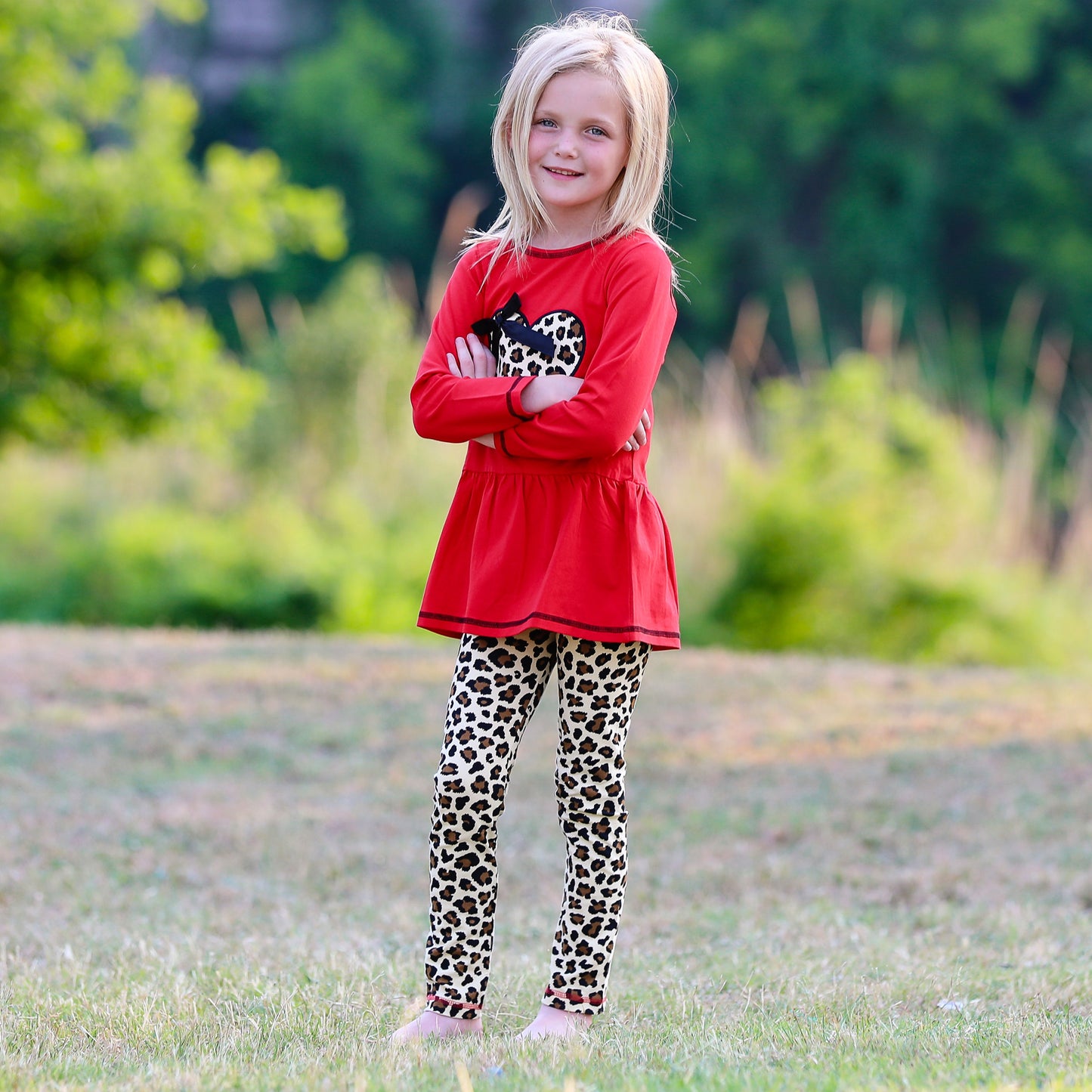 Leopard Heart Holiday Dress Tunic & Leggings Set