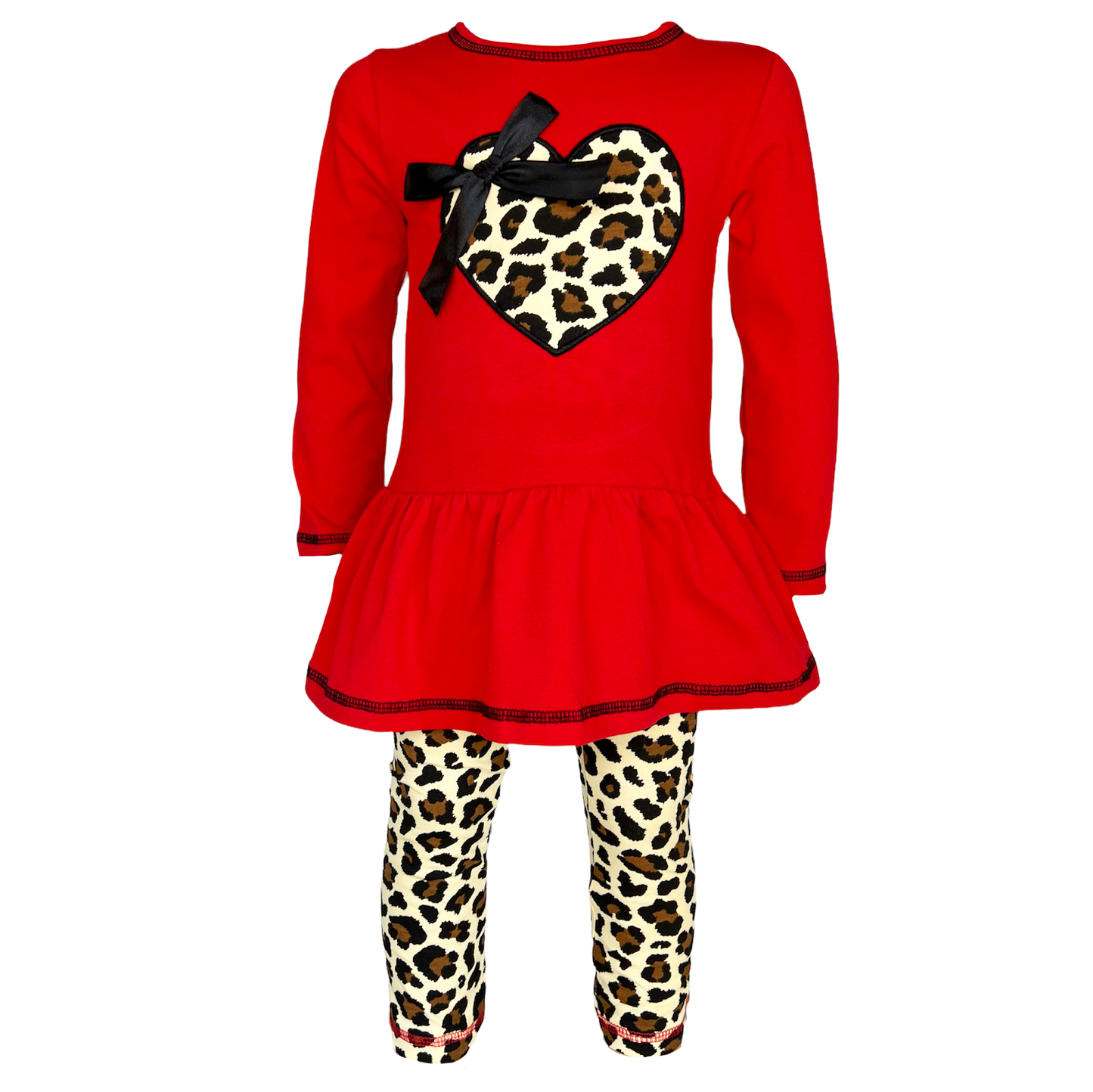 Leopard Heart Holiday Dress Tunic & Leggings Set