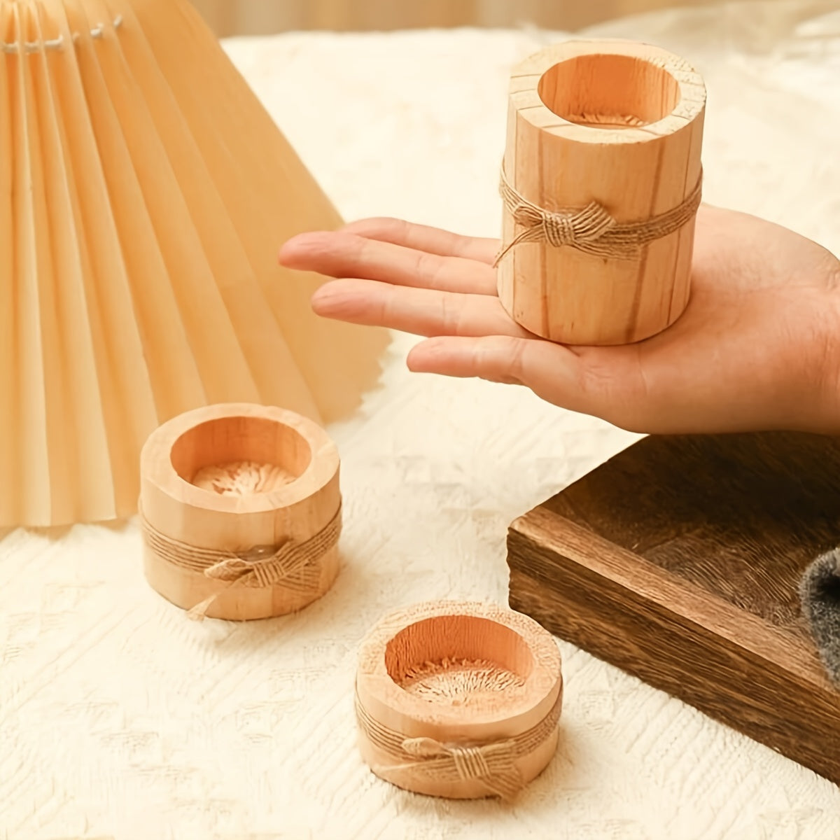 Wooden Cylindrical Candlesticks Set