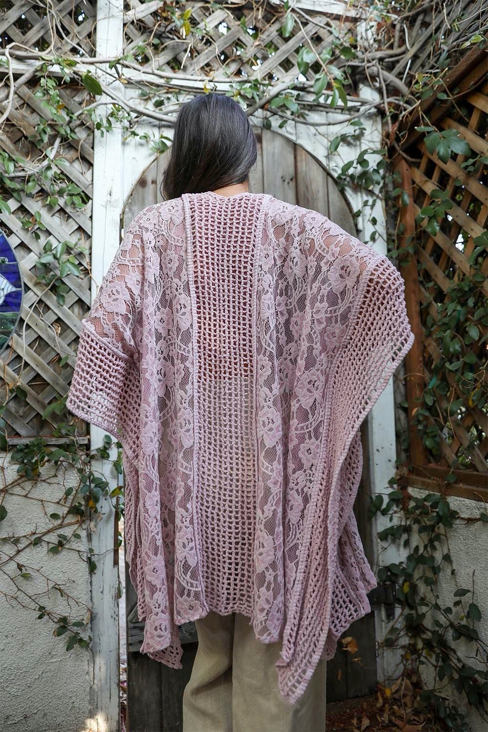 Open Front Floral Knit Kimono Cardigan