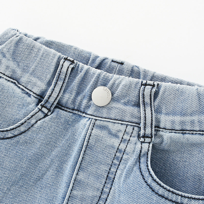 Baby Girl Solid Color Western Girl Fashion Denim Pants