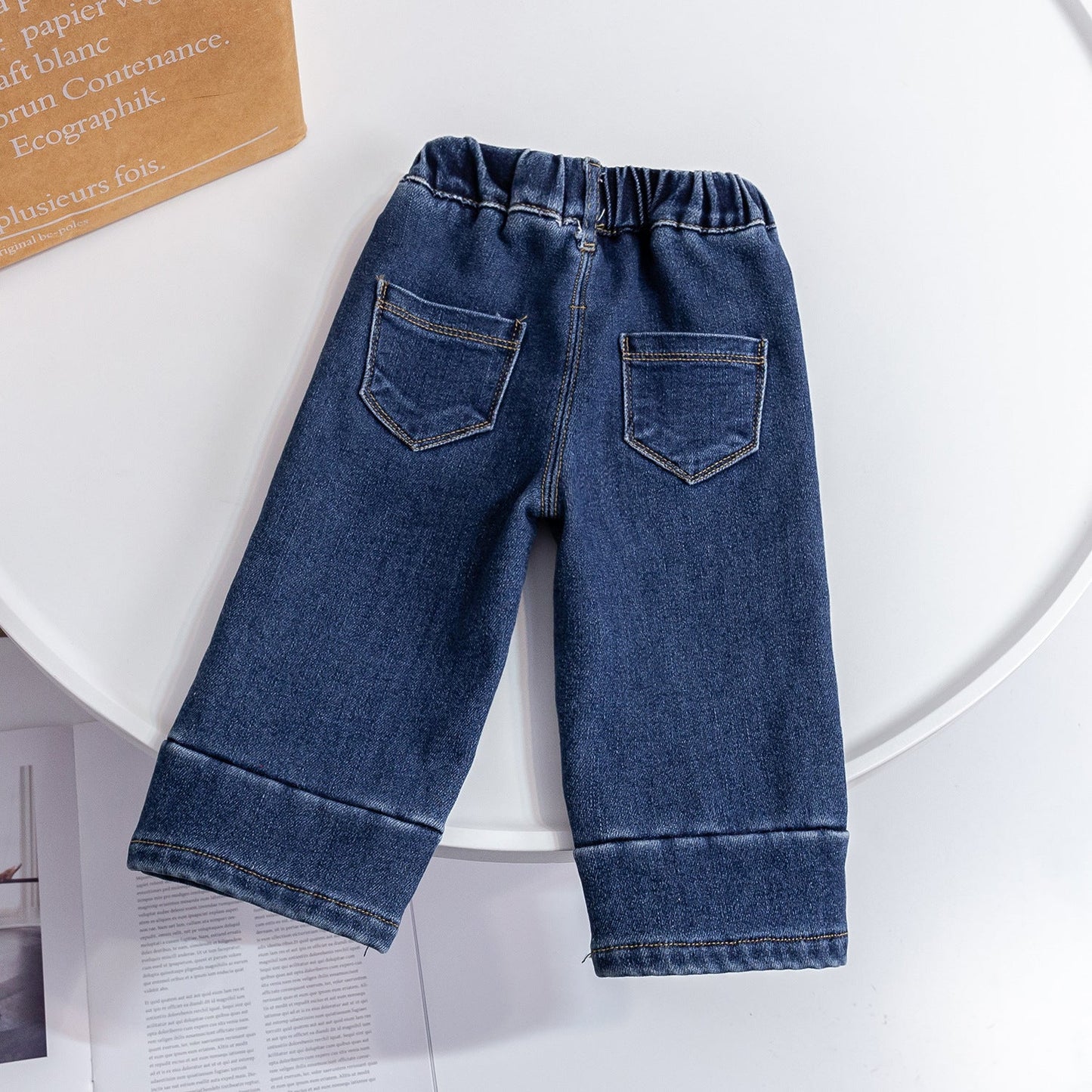 Baby Girl Thickened Fleece Denim Pants