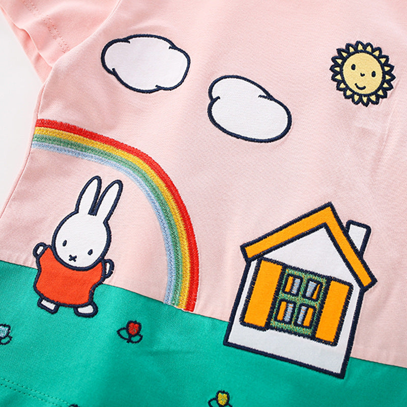 Baby Girl Cartoon Print Pattern Tops With Floral Print Pants Sets