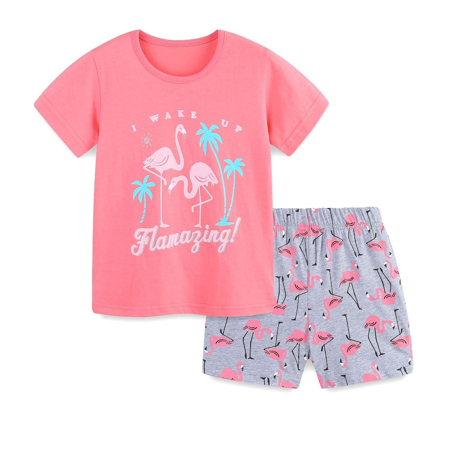 Summer Baby Kids Cute Flamingo Pattern T-shirt and Shorts Clothing Set