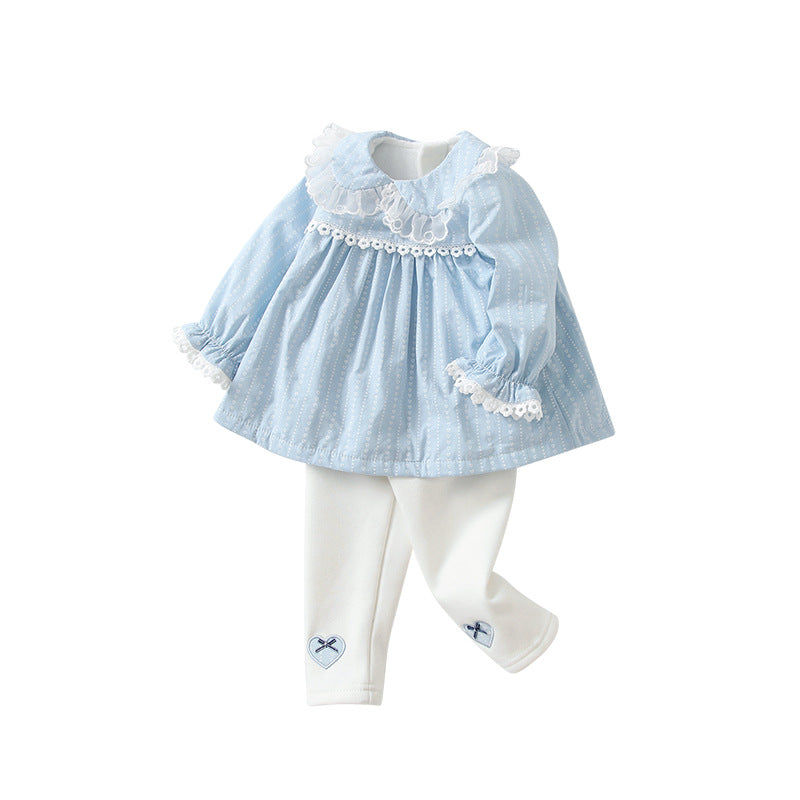 Baby Girl Solid Color Mesh Patchwork Design Shirt Combo Pants Sets