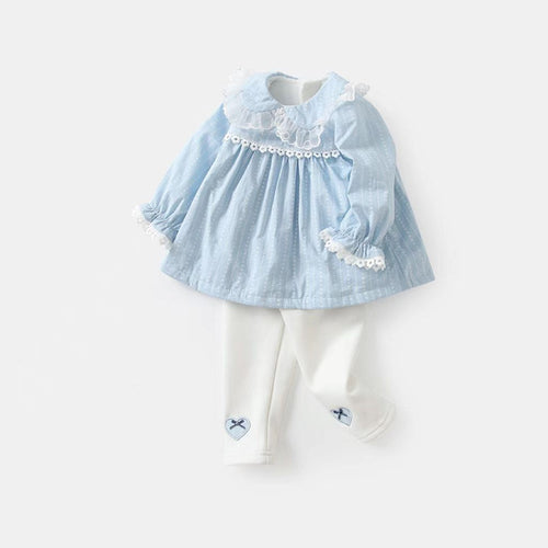 Baby Girl Solid Color Mesh Patchwork Design Shirt Combo Pants Sets