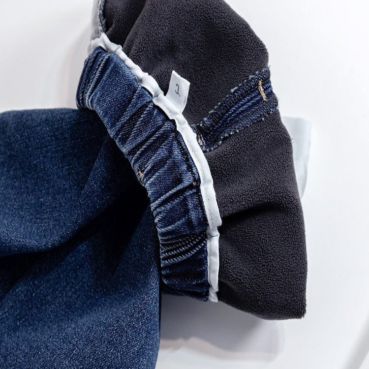 Baby Girl Thickened Fleece Denim Pants