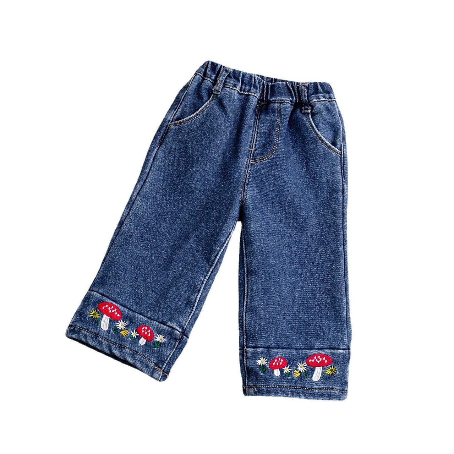 Baby Girl Thickened Fleece Denim Pants