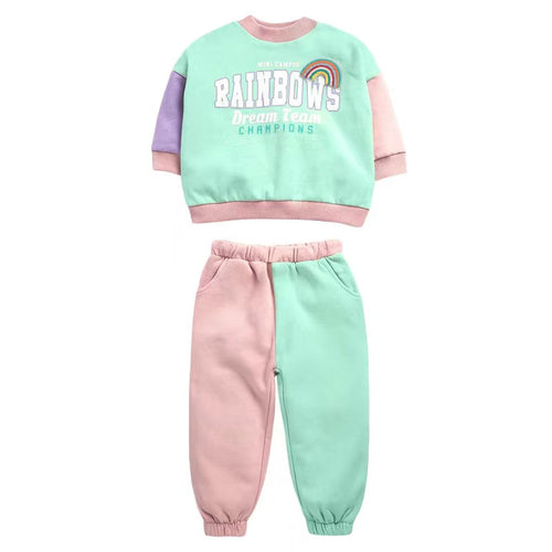 Baby Girl Rainbow Pattern Contrast Design Pullover Hoodie Combo Pants