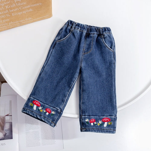 Baby Girl Thickened Fleece Denim Pants