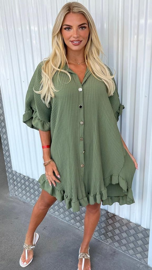 Ladies Ruffle Pleated Dress