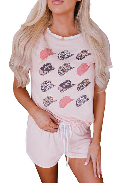 Leopard Hat Print Short Sleeve T-Shirt & Shorts