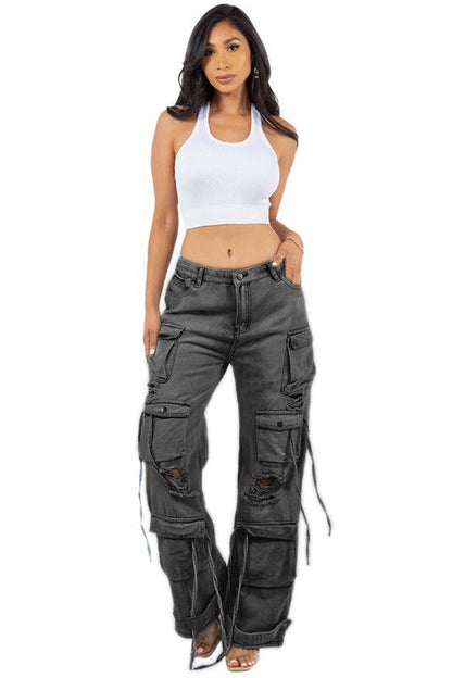 Women's Cargo Style Denim Jeans Pants