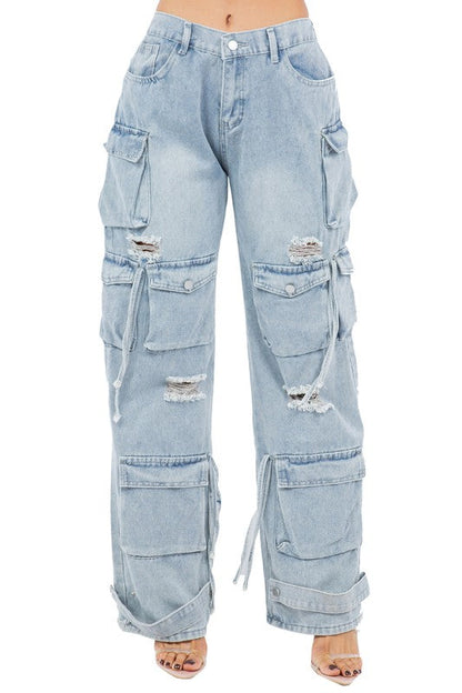 Women's Cargo Style Denim Jeans Pants