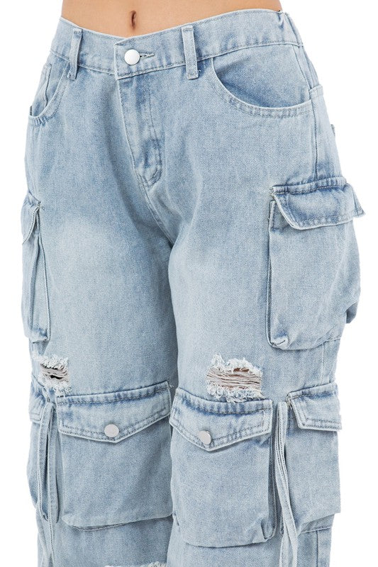 Women's Cargo Style Denim Jeans Pants