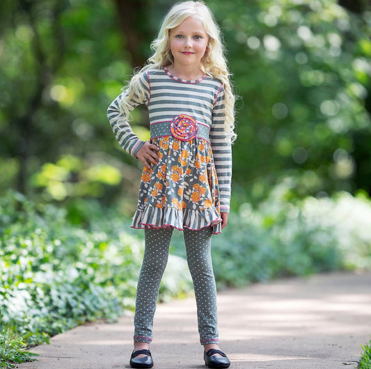 Floral & Striped Dress & Polka Dot Leggings