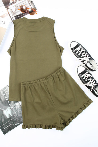 Crew Neck Tank & Ruffled Shorts Set