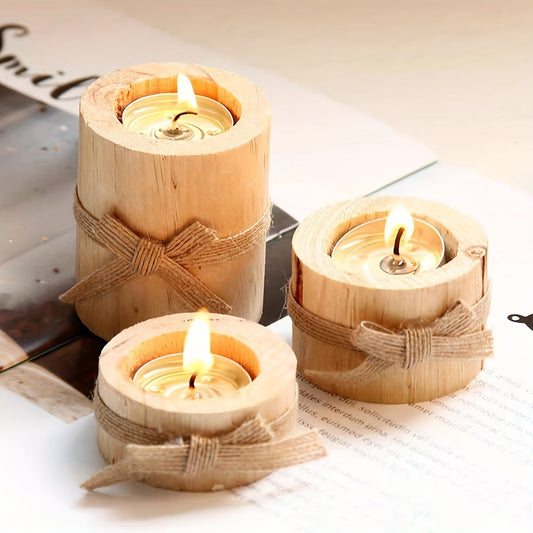 Wooden Cylindrical Candlesticks Set