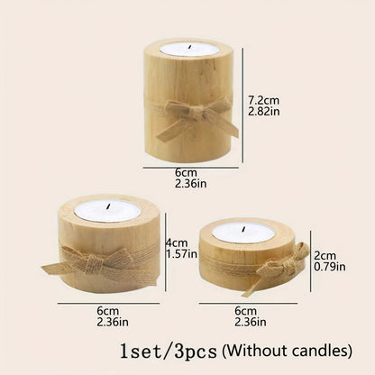 Wooden Cylindrical Candlesticks Set