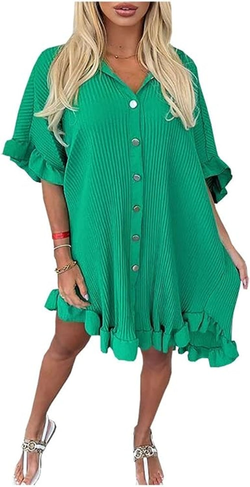 Ladies Ruffle Pleated Dress