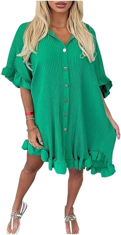 Ladies Ruffle Pleated Dress