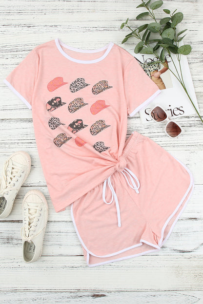 Leopard Hat Print Short Sleeve T-Shirt & Shorts