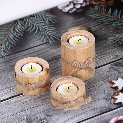 Wooden Cylindrical Candlesticks Set