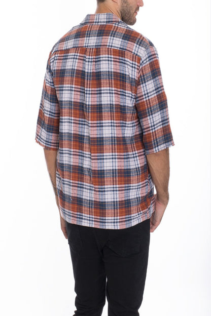 Zip Up Flannel Short Sleeve Shirt S115
