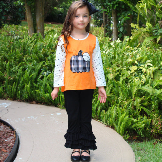 Pumpkin Top & Black Ruffle Pants Set