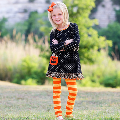 Halloween Orange Pumpkin Polka Dot Dress