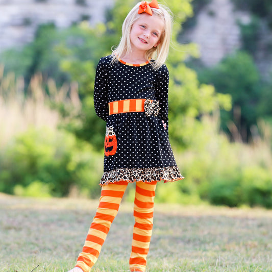 Halloween Orange Pumpkin Polka Dot Dress