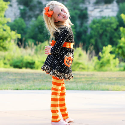 Halloween Orange Pumpkin Polka Dot Dress