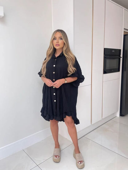 Ladies Ruffle Pleated Dress